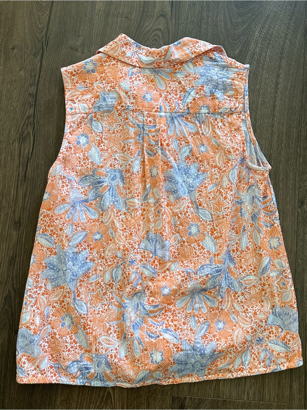Talbots 100% Cotton Sleeveless Tie-Hem Floral Button-Down Top - Orange & Blue - Picture 3 of 5